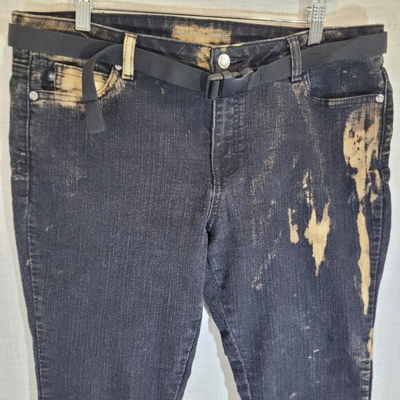 Michael Kors Jeans Womens 12 Slim 36x30 Black Denim Tie Dye Bleached Designer - Picture 6 of 12